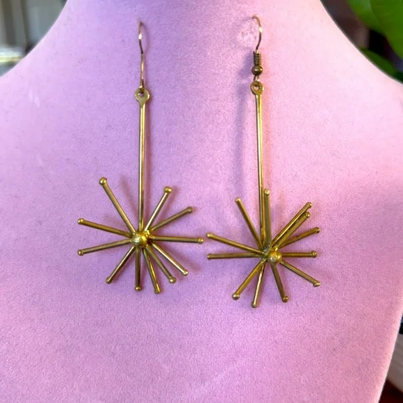Solid Brass Burst Earrings - Picture 1 of 5